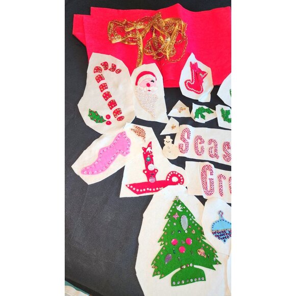Vintage Christmas Appliqué Decorations Tree Skirt Festive Cutouts Embellishments - Picture 3 of 15
